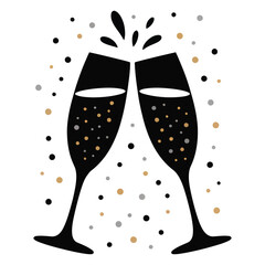 Two champagne flutes toasting with bubbles isolated on