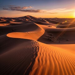 Golden hour over smooth desert dunes
