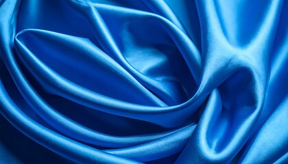 Obraz premium Close-up of intensely blue, smooth fabric with flowing folds. The sheen reflects light, highlighting the curves and textures