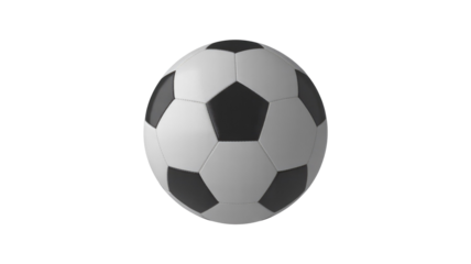 A classic black and white soccer ball, perfectly centered and isolated on a solid dark transparent background, ready for play or design. background removed