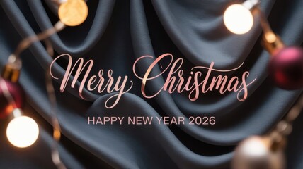 Merry christmas and happy new year 2026 with festive lights and ornaments