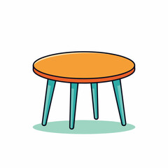 Stylish Round Table Illustration with Teal Legs and Orange Top