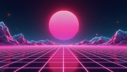 Retro Neon Geometry Echoing Eighties Synthwave Aesthetics
