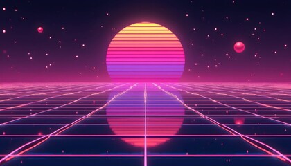 Vaporwave Square Composition With Radiant Gradient Grids