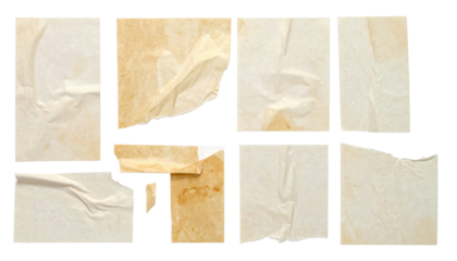 Collection Of Vintage Textures Of Wrinkled And Torn Paper With Transparent Background