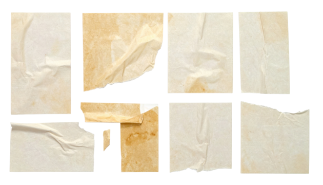 Collection Of Vintage Textures Of Wrinkled And Torn Paper With Transparent Background