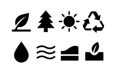 Set of minimalist eco icons featuring nature and sustainability symbols