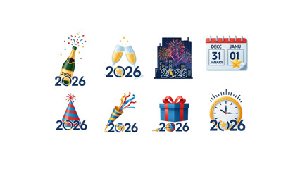 2026 new year celebration icons set