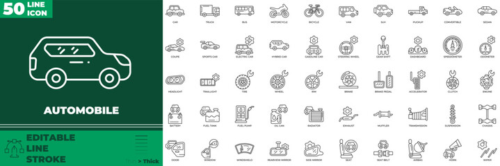Automobile Line Editable Icons set