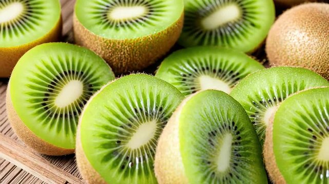 Ripe green kiwi sliced tropical fruit juicy fresh fruit vibrant seed pattern texture