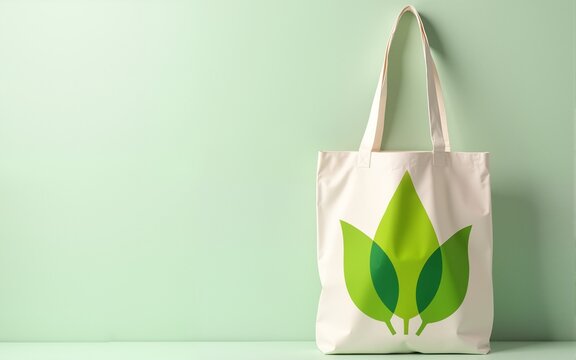 Sustainable Style: A simple yet stylish canvas tote bag adorned with three vibrant green leaves, symbolizing a commitment to eco-friendly choices and sustainable living. High quality
