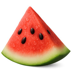 Fresh triangular watermelon slice isolated on transparent background