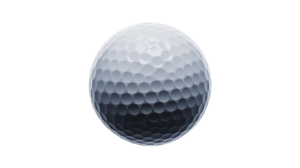 A perfectly rendered, classic white golf ball with dimples, isolated on a deep transparent background, showcasing detailed texture and realistic shading. background removed