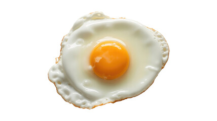 A sunny-side-up fried egg featuring a vibrant yellow yolk and crispy white edges, perfectly isolated on a solid transparent background. background removed