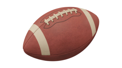 A classic brown American football with white stripes and laces, cleanly rendered on a solid transparent background, symbolizing sport and competition. background removed