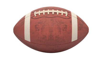 A classic brown American football with prominent white laces and stripes, textured and ready for play on a transparent background. background removed
