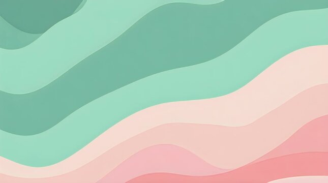 A pastel-colored abstract design features gentle waves in shades of green, pink, and peach, creating a calming, visually appealing backdrop