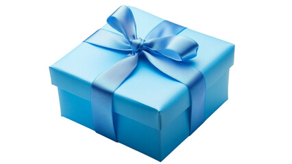 Obraz premium A beautifully wrapped light blue gift box tied with a satin ribbon on a black background