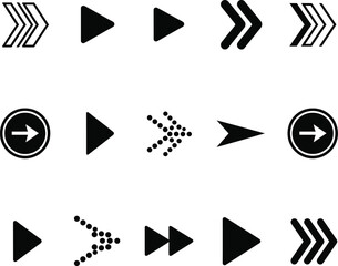 Black Play Fast Forward and Arrow Icon Set Vector
