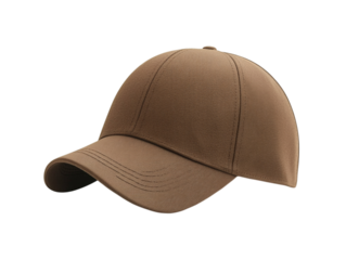 A textured brown baseball cap presented against a stark black background