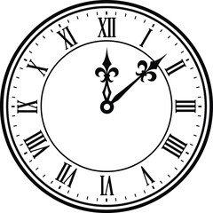 Vintage Black Clock with Roman Numerals Vector Icon