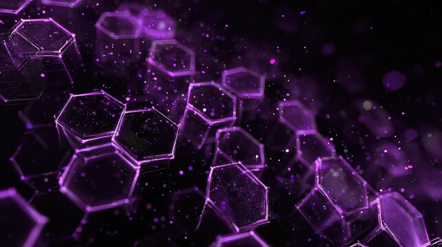 Stunning purple glowing hexagons floating in the dark create a dynamic modern tech background, perfect for science, innovation, or futuristic design projects and creative concepts - Powered by Adobe