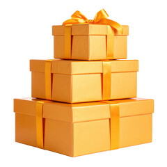 Obraz premium Stack of Three Decorative Yellow Gift Boxes with Ribbons and Bows on Transparent Background