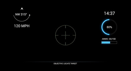 Futuristic hud interface target lock speed velocity ammo locate target game ui design technology