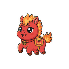 Cute Kawaii Cartoon Fire Horse Pony