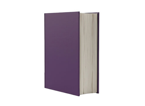 A solitary purple hardcover book stands closed on a transparent background showcasing its textured cover and aged cream-colored pages viewed from the side with a slight angle - Powered by Adobe