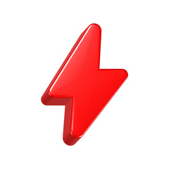3d rendering icon thunder bolt in red color