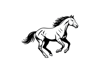 A Stylized White Horse Galloping Across a Black Background with Motion Blur Effect Indicating Speed and Energy