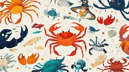 Playful fact poster showing how crabs and other creatures time their activities to tides, vibrant 