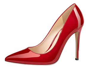 “Elegant high-heel shoe in glossy red, isolated on transparent background”
