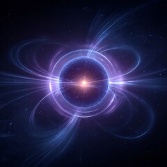 Fototapeta premium Neutron star surrounded magnetic field glowing rings and energy arcs minimalist cosmic design realistic astrophysical effect