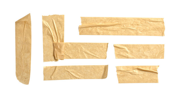 Various Pieces of Brown Masking Tape with Transparent Background for Craft and Repair Projects