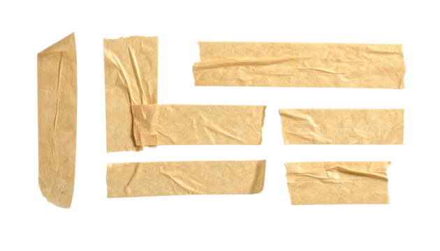 Various Pieces of Brown Masking Tape with Transparent Background for Craft and Repair Projects - Powered by Adobe