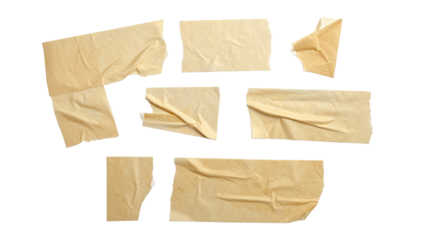 Various Pieces of Brown Masking Tape on a Transparent Background for Creative Design and Crafting
