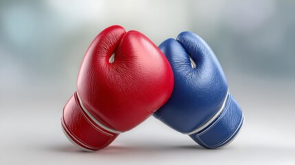 Red and Blue Boxing Gloves Touching A CloseUp of Sparring Equipment