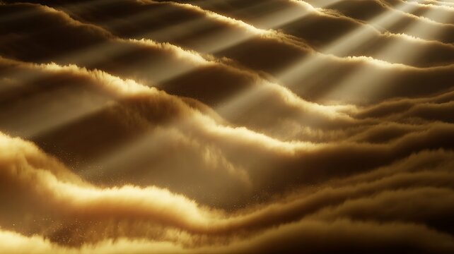Breathtaking golden light cascading through majestic clouds, creating a serene and ethereal atmosphere perfect for inspirational visuals and designs