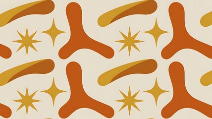 Retro abstract pattern with stars and boomerangs for groovy designs, perfect for wallpaper, textiles, and bringing a vintage vibe to your creative projects
