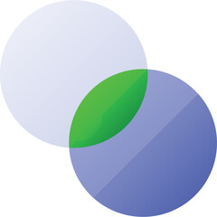 Two Overlapping Circles One Light Blue Gradient and One Deep Blue with Green Leaf Shape Overlay Abstract Geometric Design Transparent Background