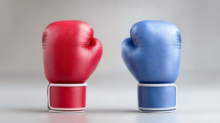 Red Versus Blue Still Life of Isolated Leather Boxing Gloves with White Trim