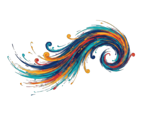 Abstract Colorful Swirl Brush Stroke Isolated on Black Background with White Speckles Representing Dynamic Art and Movement