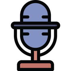 Retro Microphone Icon with Blue and Red Accents on a Transparent Background Perfect for Audio Recording and Broadcasting Content