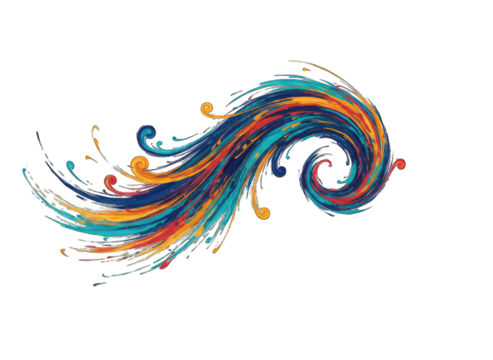 Abstract Colorful Swirl Brush Stroke Isolated on Black Background with White Speckles Representing Dynamic Art and Movement