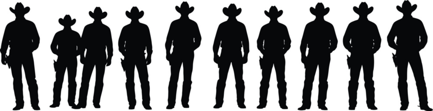 Silhouette of a group of cowboys standing in a row