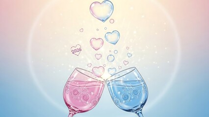 Romantic Toast with Heart Bubbles - A Celebration of Love.