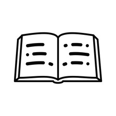 Simple black and white open book icon with text, symbolizing knowledge and study, isolated on