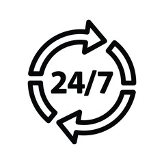 247 continuous service icon with circular arrows, isolated on